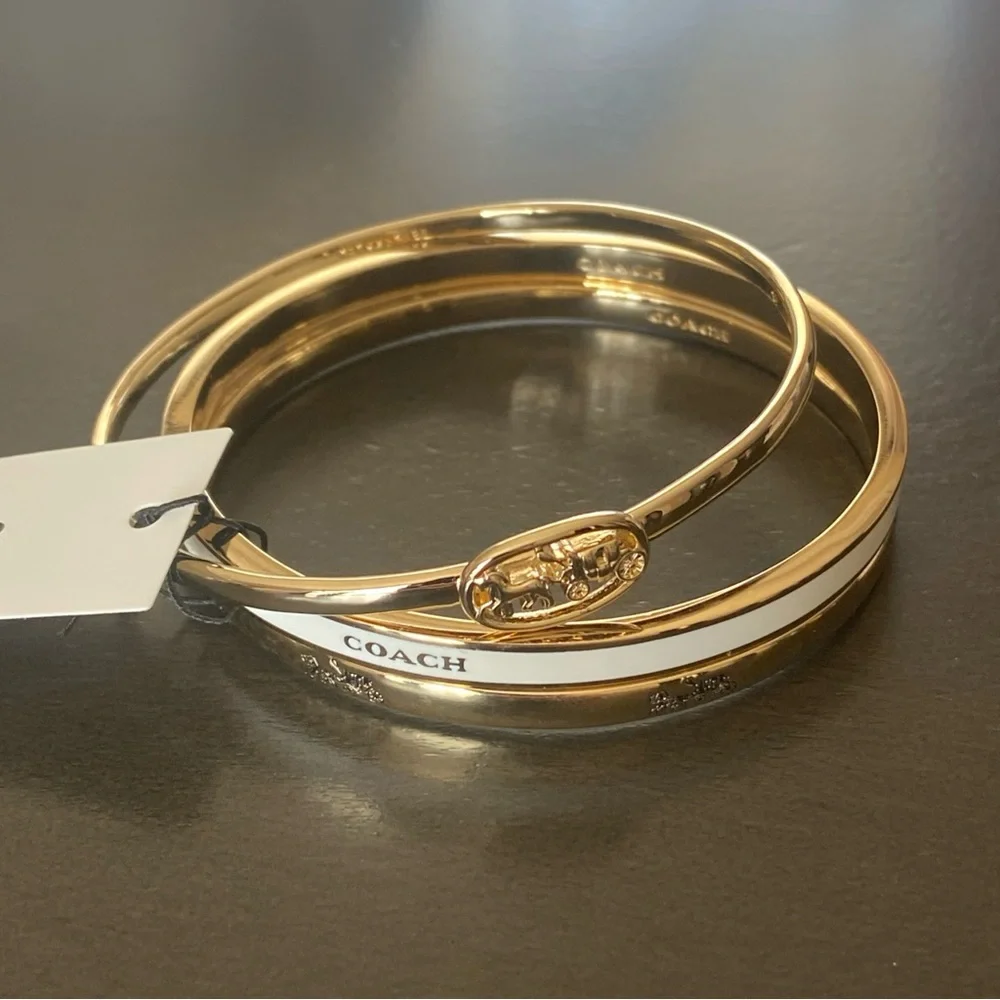 Coach Horse And Carriage Enamel Bangle 3 Piece Bracelet Set NWT - Picture 3 of 10